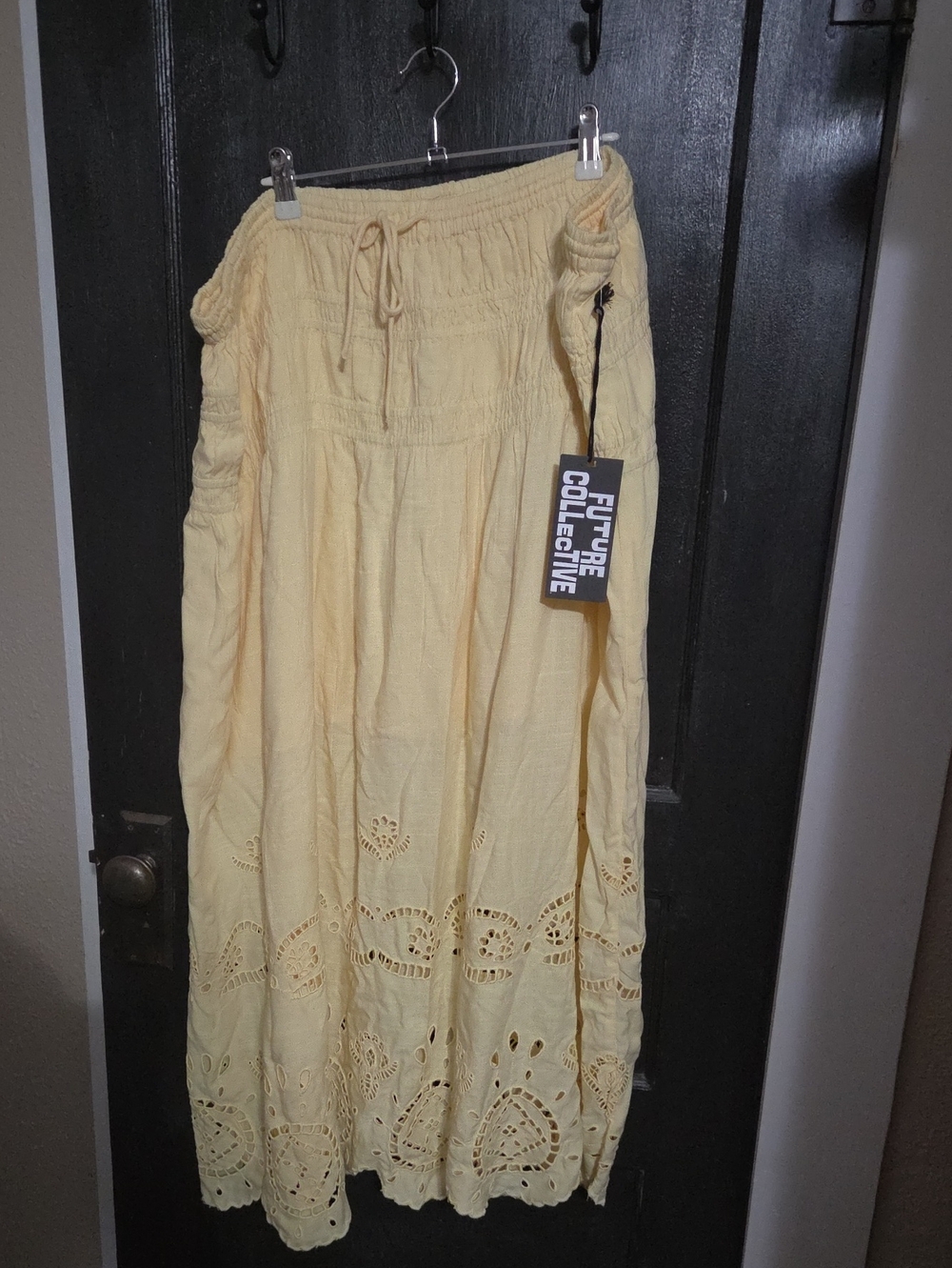 Cultre Collective Pale Yellow Eyelet Maxi Skirt with Smocked Waist